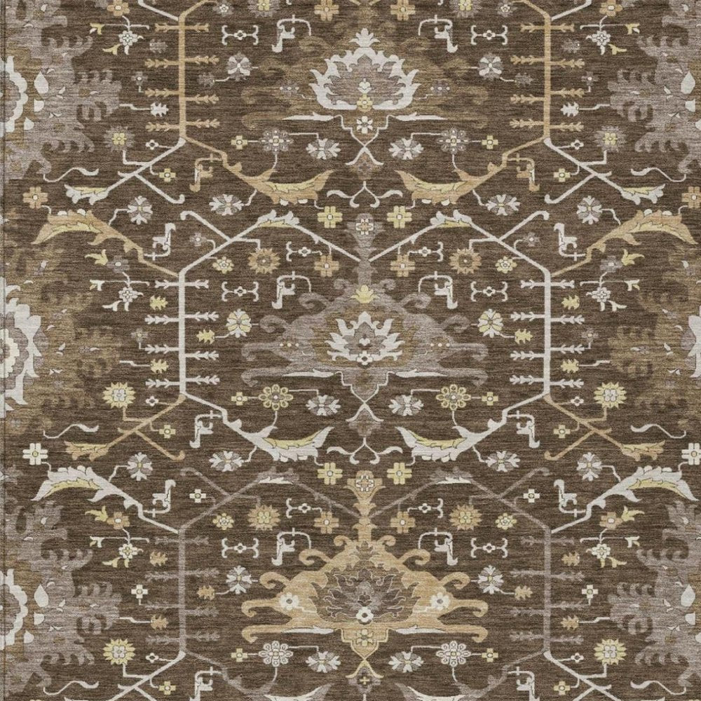 5' X 8' Chocolate And Brown Oriental Washable Indoor Outdoor Area Rug — view 9