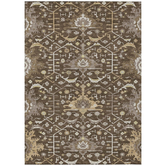 5' X 8' Chocolate And Brown Oriental Washable Indoor Outdoor Area Rug