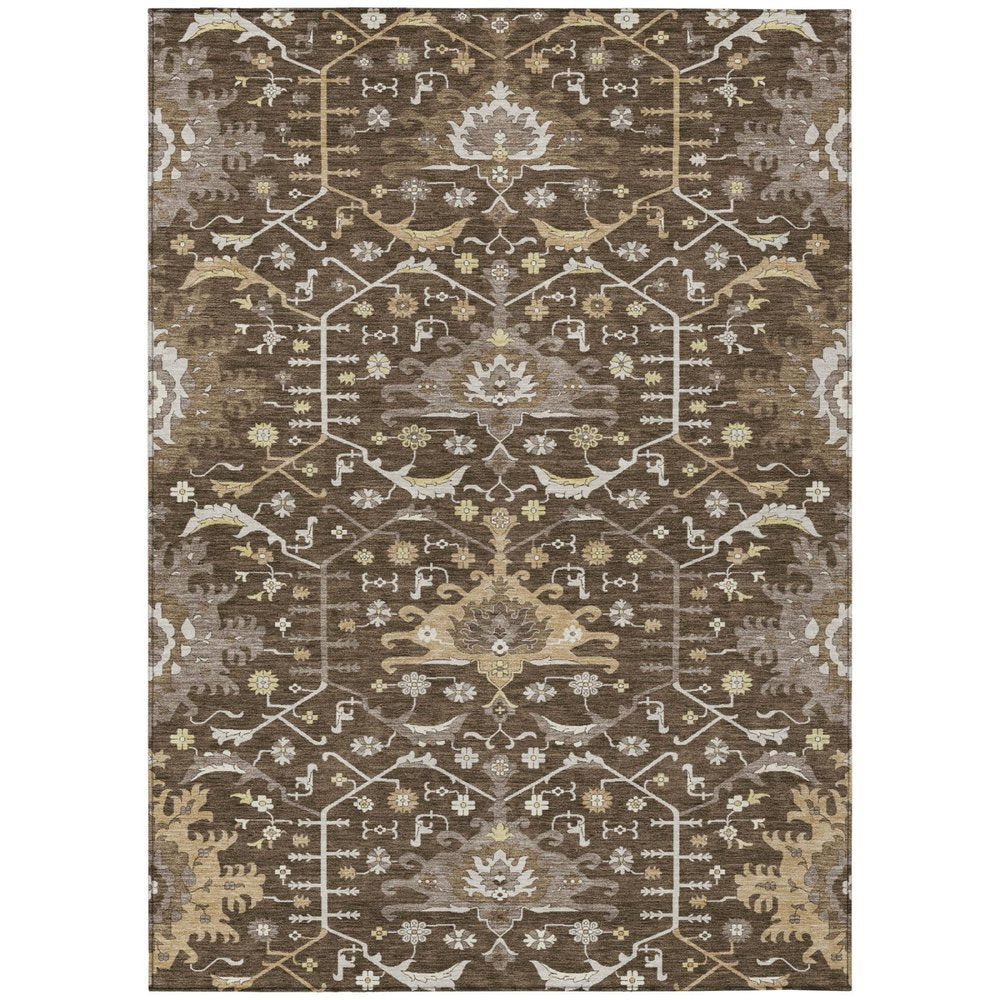 5' X 8' Chocolate And Brown Oriental Washable Indoor Outdoor Area Rug — view 1