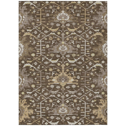 5' X 8' Chocolate And Brown Oriental Washable Indoor Outdoor Area Rug HomeRoots