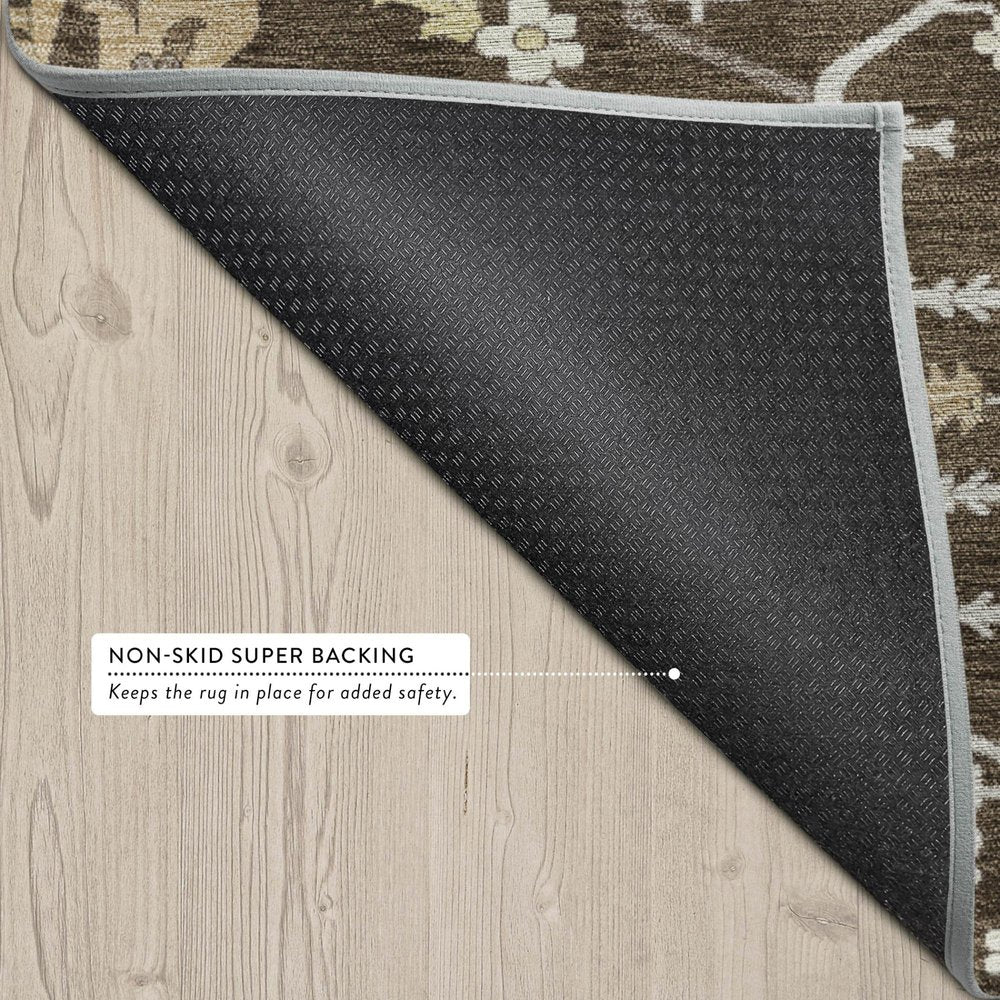 5' X 8' Chocolate And Brown Oriental Washable Indoor Outdoor Area Rug — view 2