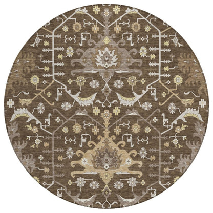 8' Chocolate And Brown Round Oriental Washable Indoor Outdoor Area Rug HomeRoots
