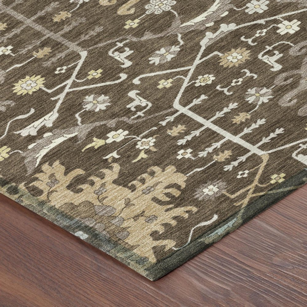 8' Chocolate And Brown Round Oriental Washable Indoor Outdoor Area Rug — view 7