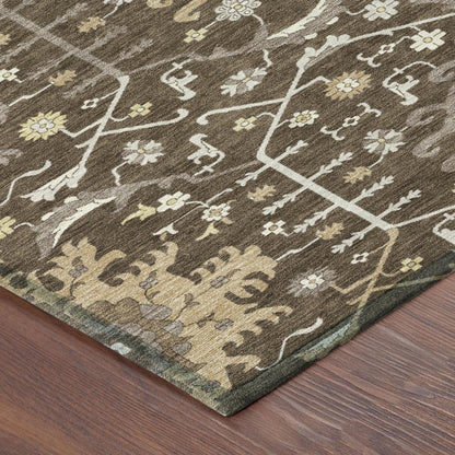 8' Chocolate And Brown Round Oriental Washable Indoor Outdoor Area Rug HomeRoots