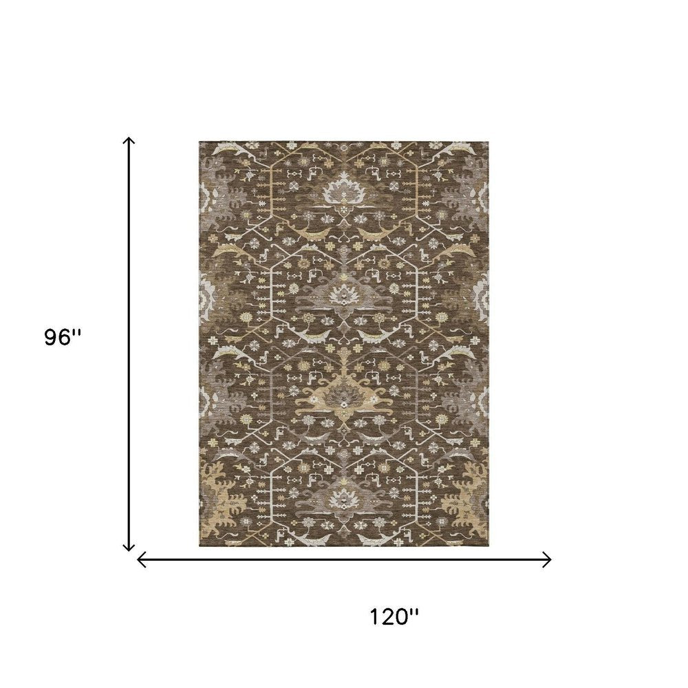 8' X 10' Chocolate And Brown Oriental Washable Indoor Outdoor Area Rug HomeRoots