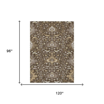 8' X 10' Chocolate And Brown Oriental Washable Indoor Outdoor Area Rug HomeRoots