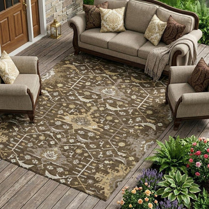 8' X 10' Chocolate And Brown Oriental Washable Indoor Outdoor Area Rug HomeRoots