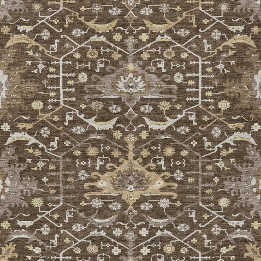 8' X 10' Chocolate And Brown Oriental Washable Indoor Outdoor Area Rug — view 7