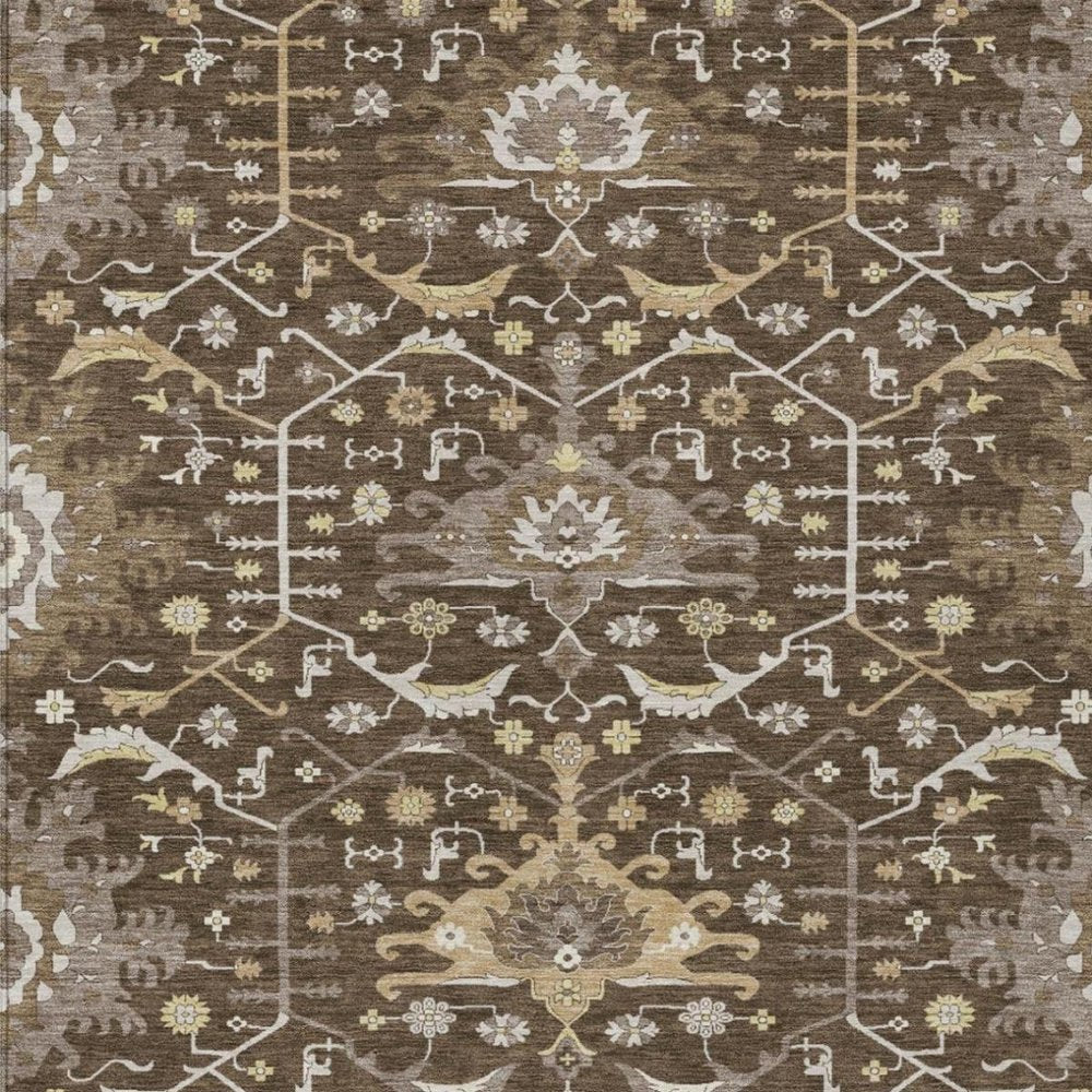 8' X 10' Chocolate And Brown Oriental Washable Indoor Outdoor Area Rug — view 9