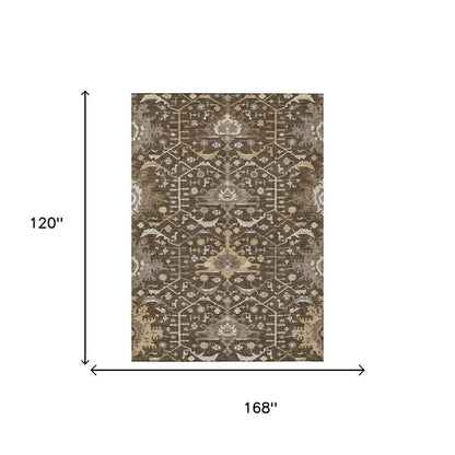 10' X 14' Chocolate And Brown Oriental Washable Indoor Outdoor Area Rug HomeRoots
