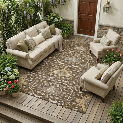 10' X 14' Chocolate And Brown Oriental Washable Indoor Outdoor Area Rug HomeRoots