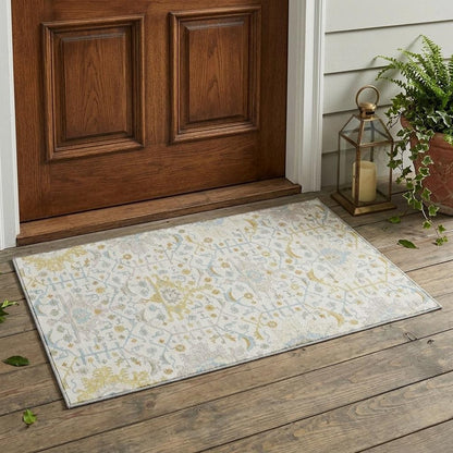 3' X 5' Ivory And Linen Oriental Washable Indoor Outdoor Area Rug HomeRoots