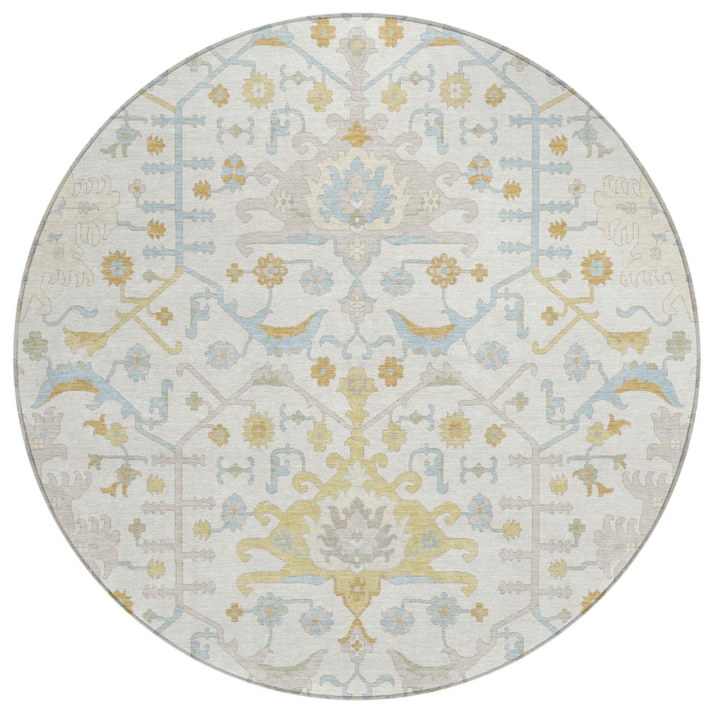 8' Ivory And Linen Round Oriental Washable Indoor Outdoor Area Rug — view 1
