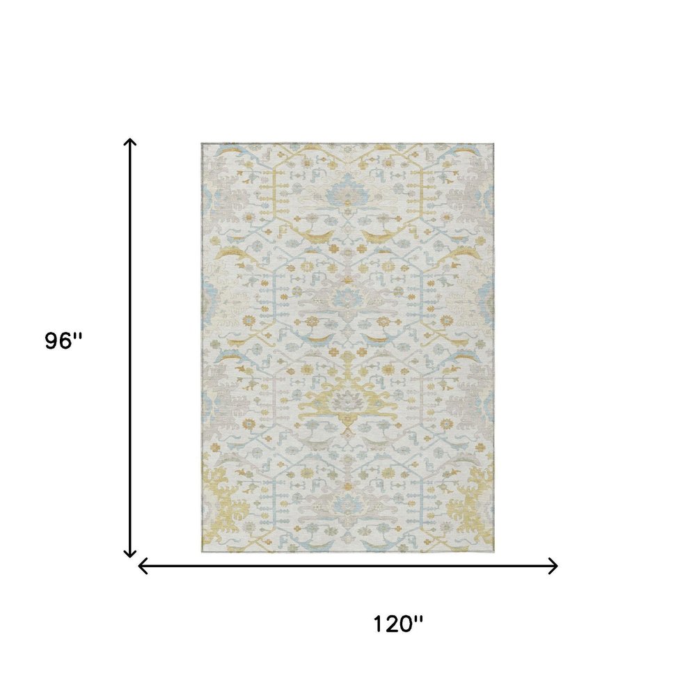 8' X 10' Ivory And Linen Oriental Washable Indoor Outdoor Area Rug HomeRoots