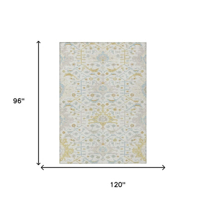 8' X 10' Ivory And Linen Oriental Washable Indoor Outdoor Area Rug HomeRoots