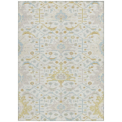 8' X 10' Ivory And Linen Oriental Washable Indoor Outdoor Area Rug