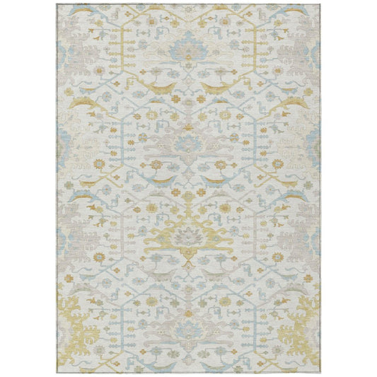 8' X 10' Ivory And Linen Oriental Washable Indoor Outdoor Area Rug