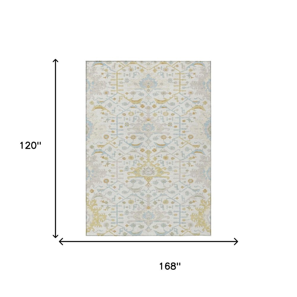 10' X 14' Ivory And Linen Oriental Washable Indoor Outdoor Area Rug — view 4