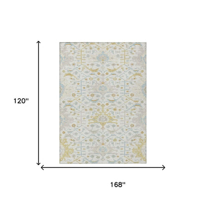 10' X 14' Ivory And Linen Oriental Washable Indoor Outdoor Area Rug HomeRoots