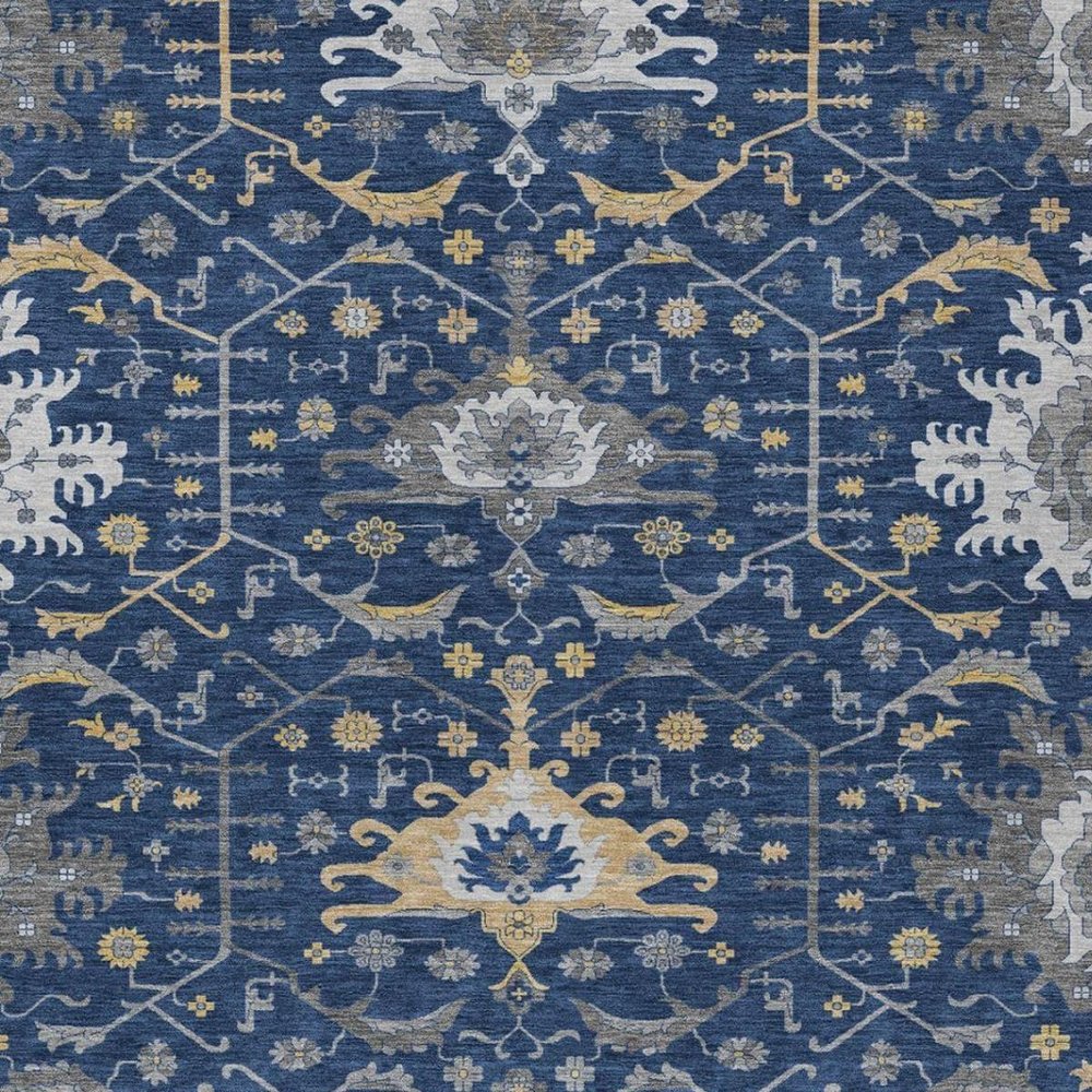3' X 5' Navy Blue And Blue Oriental Washable Indoor Outdoor Area Rug — view 7