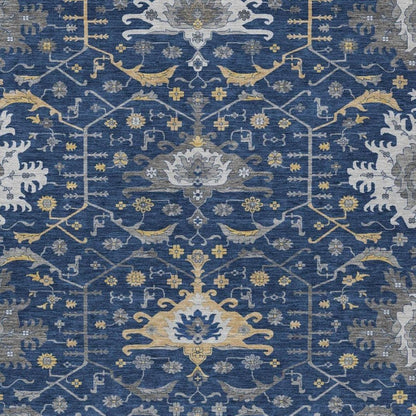 3' X 5' Navy Blue And Blue Oriental Washable Indoor Outdoor Area Rug