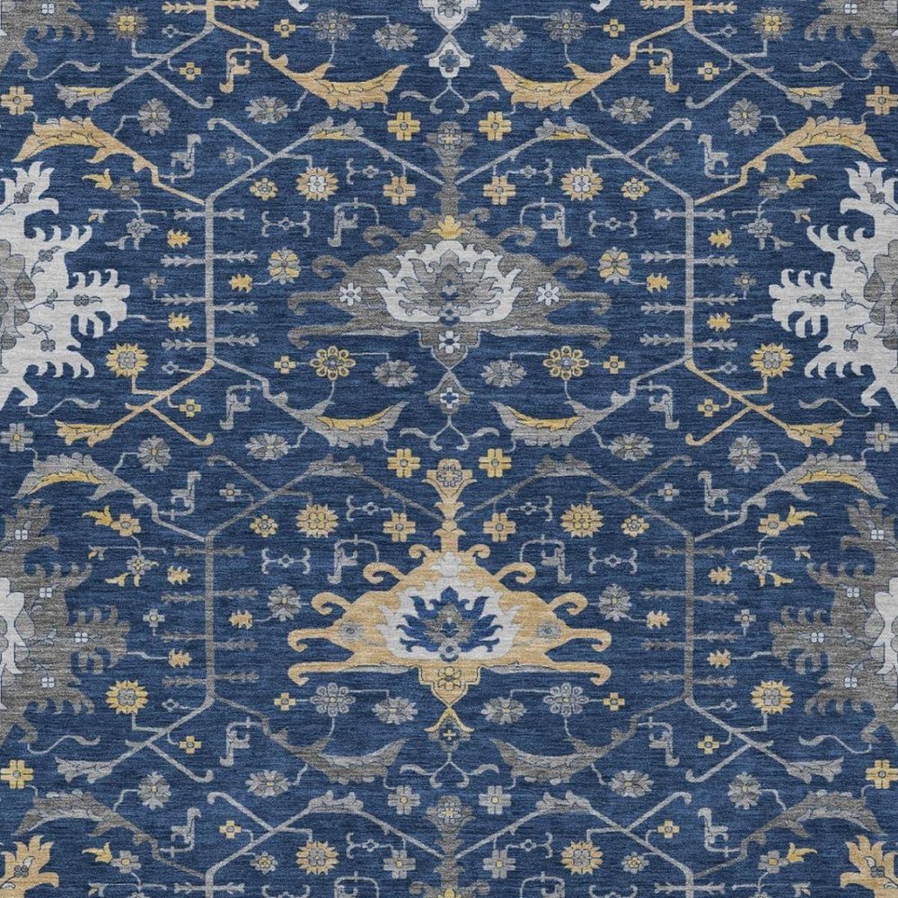 3' X 5' Navy Blue And Blue Oriental Washable Indoor Outdoor Area Rug — view 8