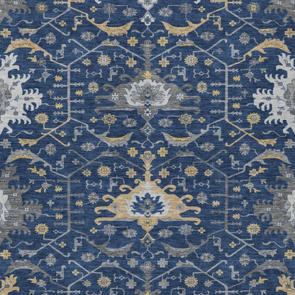 3' X 5' Navy Blue And Blue Oriental Washable Indoor Outdoor Area Rug
