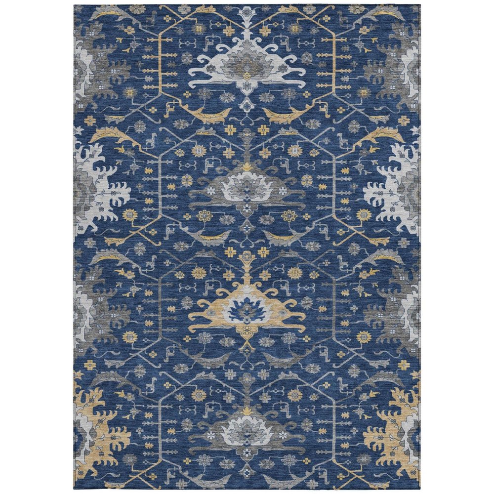 3' X 5' Navy Blue And Blue Oriental Washable Indoor Outdoor Area Rug