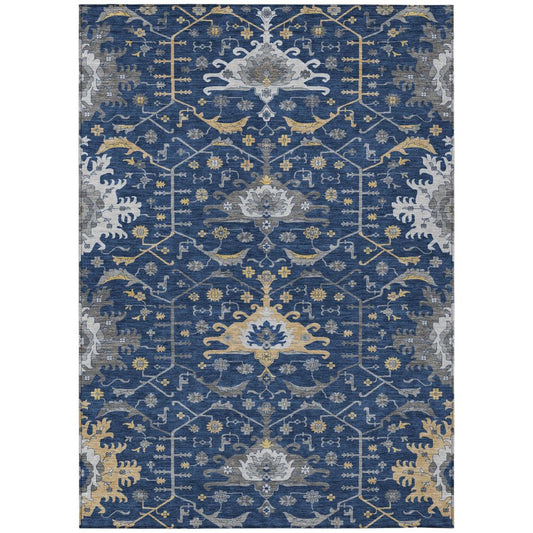 3' X 5' Navy Blue And Blue Oriental Washable Indoor Outdoor Area Rug
