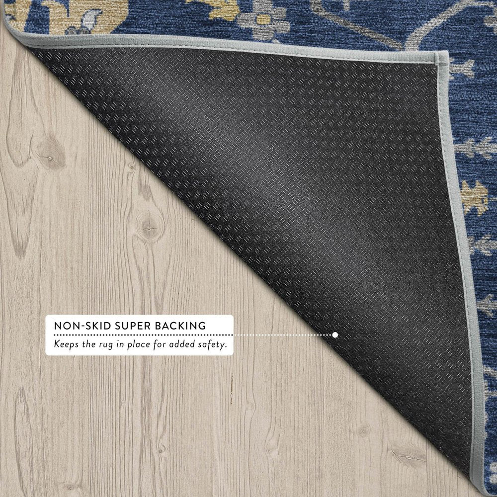 3' X 5' Navy Blue And Blue Oriental Washable Indoor Outdoor Area Rug