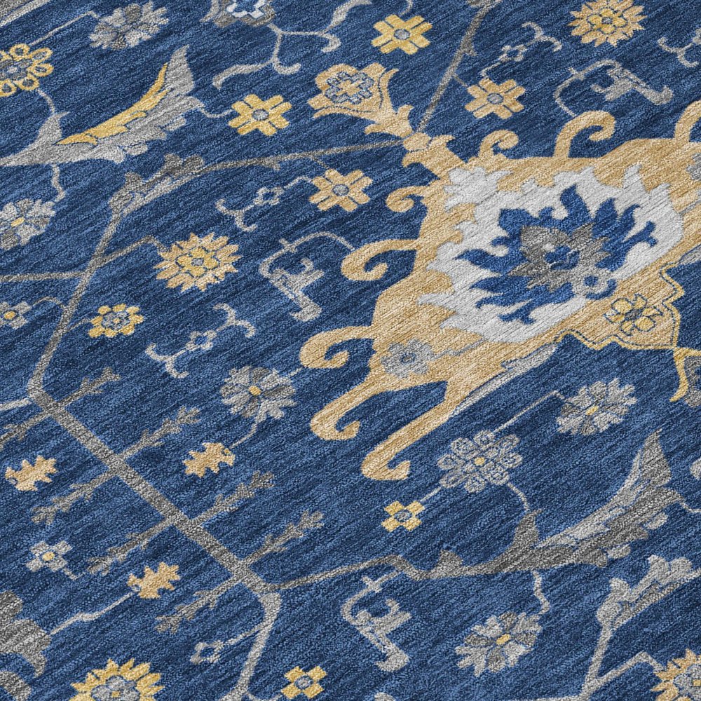 3' X 5' Navy Blue And Blue Oriental Washable Indoor Outdoor Area Rug HomeRoots