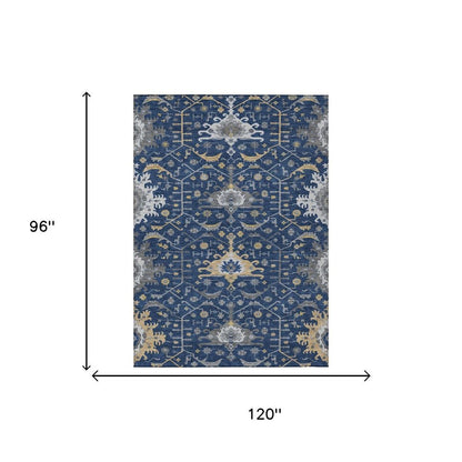 8' X 10' Navy Blue And Blue Oriental Washable Indoor Outdoor Area Rug HomeRoots