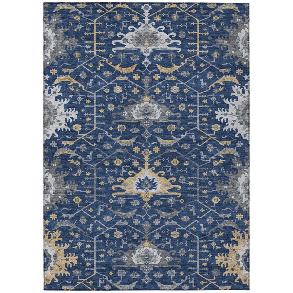 8' X 10' Navy Blue And Blue Oriental Washable Indoor Outdoor Area Rug HomeRoots