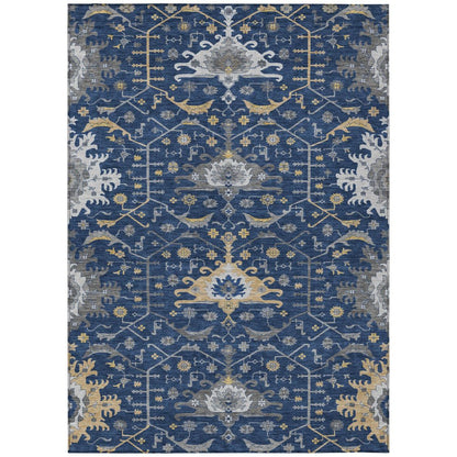 8' X 10' Navy Blue And Blue Oriental Washable Indoor Outdoor Area Rug HomeRoots