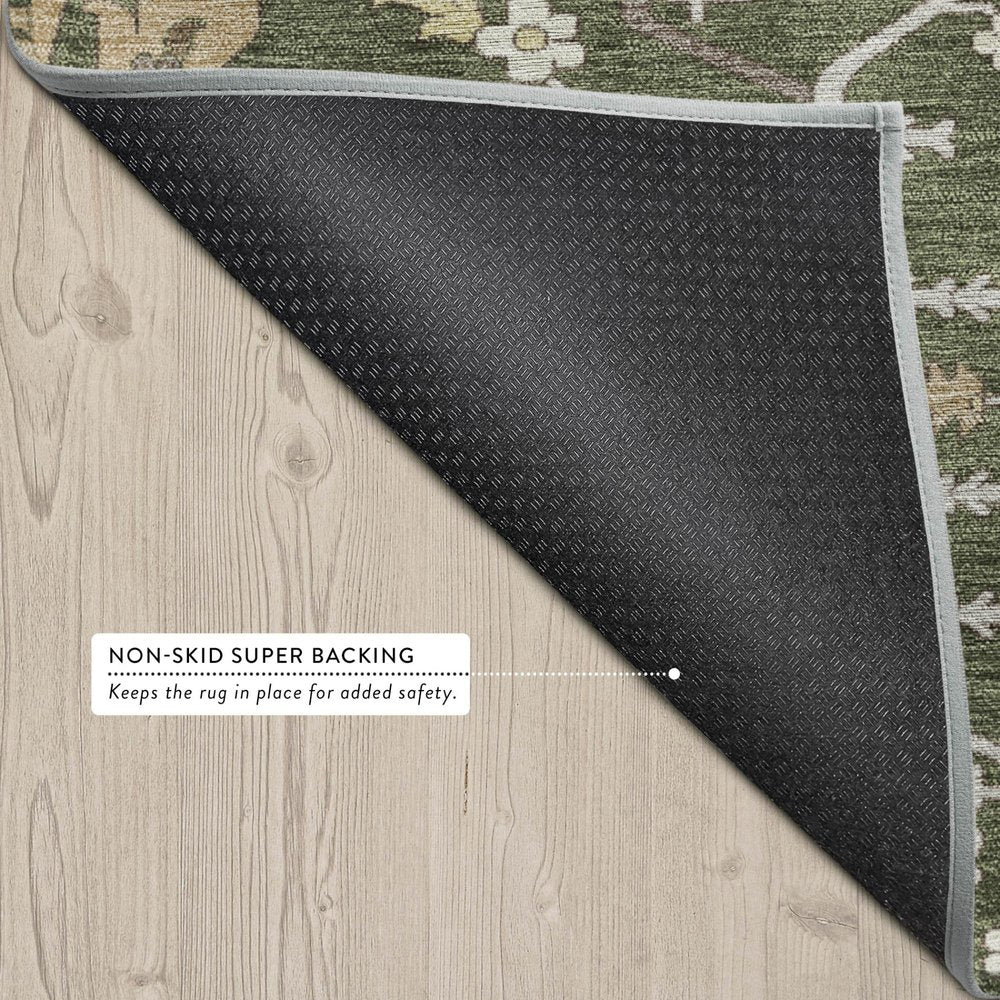 9' X 12' Olive Green And Green Oriental Washable Indoor Outdoor Area Rug — view 2