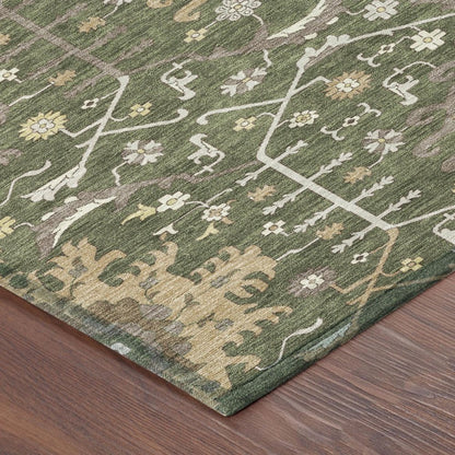 9' X 12' Olive Green And Green Oriental Washable Indoor Outdoor Area Rug HomeRoots