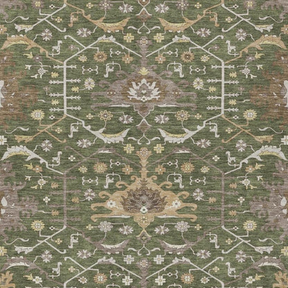 10' X 14' Olive Green And Green Oriental Washable Indoor Outdoor Area Rug