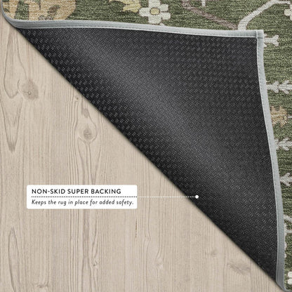 10' X 14' Olive Green And Green Oriental Washable Indoor Outdoor Area Rug