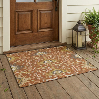 3' X 5' Orange And Brown Oriental Washable Indoor Outdoor Area Rug HomeRoots