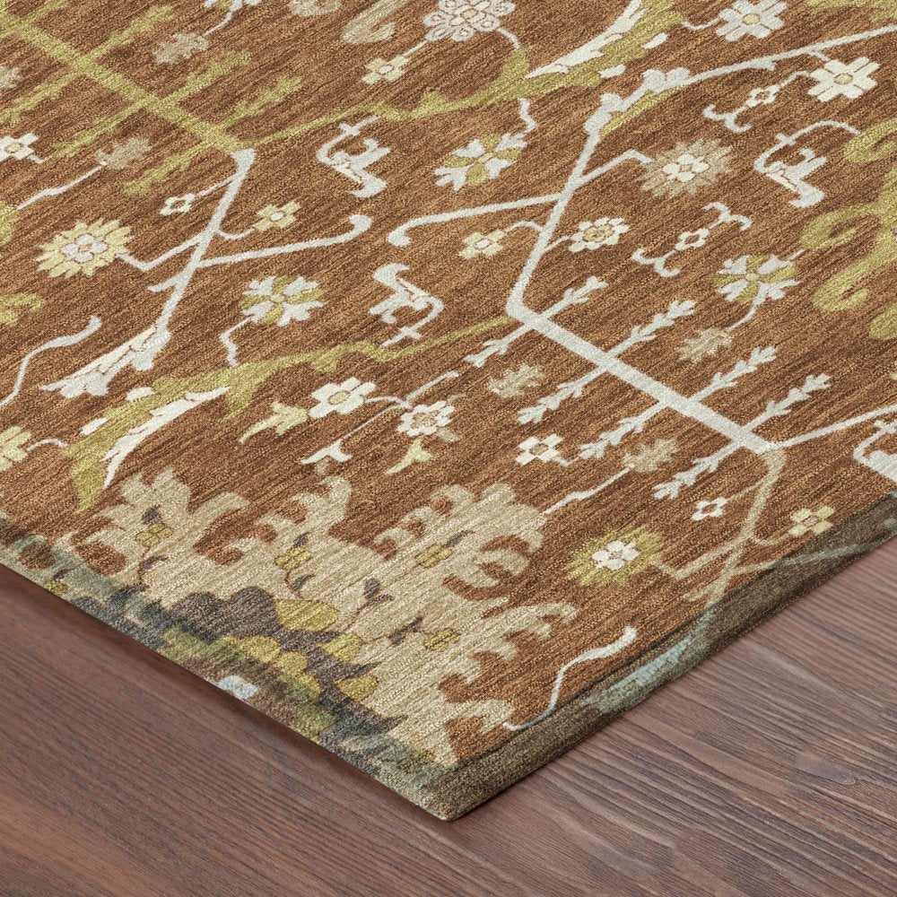 5' X 8' Orange And Brown Oriental Washable Indoor Outdoor Area Rug HomeRoots
