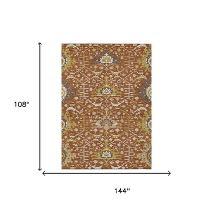 9' X 12' Orange And Brown Oriental Washable Indoor Outdoor Area Rug HomeRoots