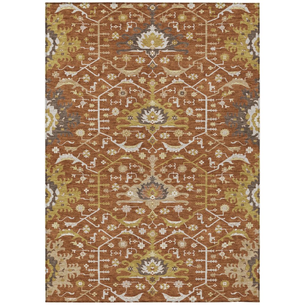 9' X 12' Orange And Brown Oriental Washable Indoor Outdoor Area Rug — view 1