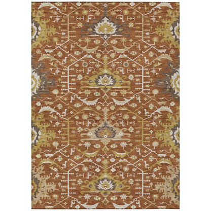 9' X 12' Orange And Brown Oriental Washable Indoor Outdoor Area Rug HomeRoots