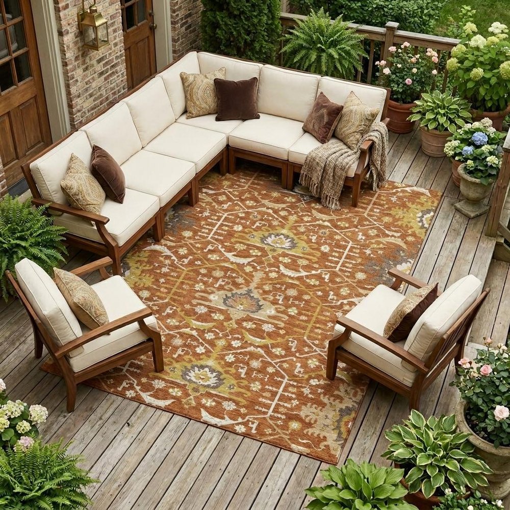 10' X 14' Orange And Brown Oriental Washable Indoor Outdoor Area Rug HomeRoots