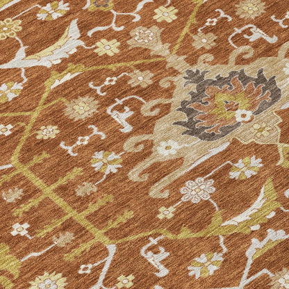 10' X 14' Orange And Brown Oriental Washable Indoor Outdoor Area Rug HomeRoots