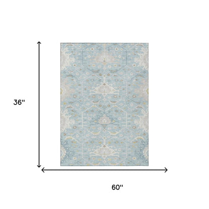 3' X 5' Sky Blue And Blue Oriental Washable Indoor Outdoor Area Rug HomeRoots