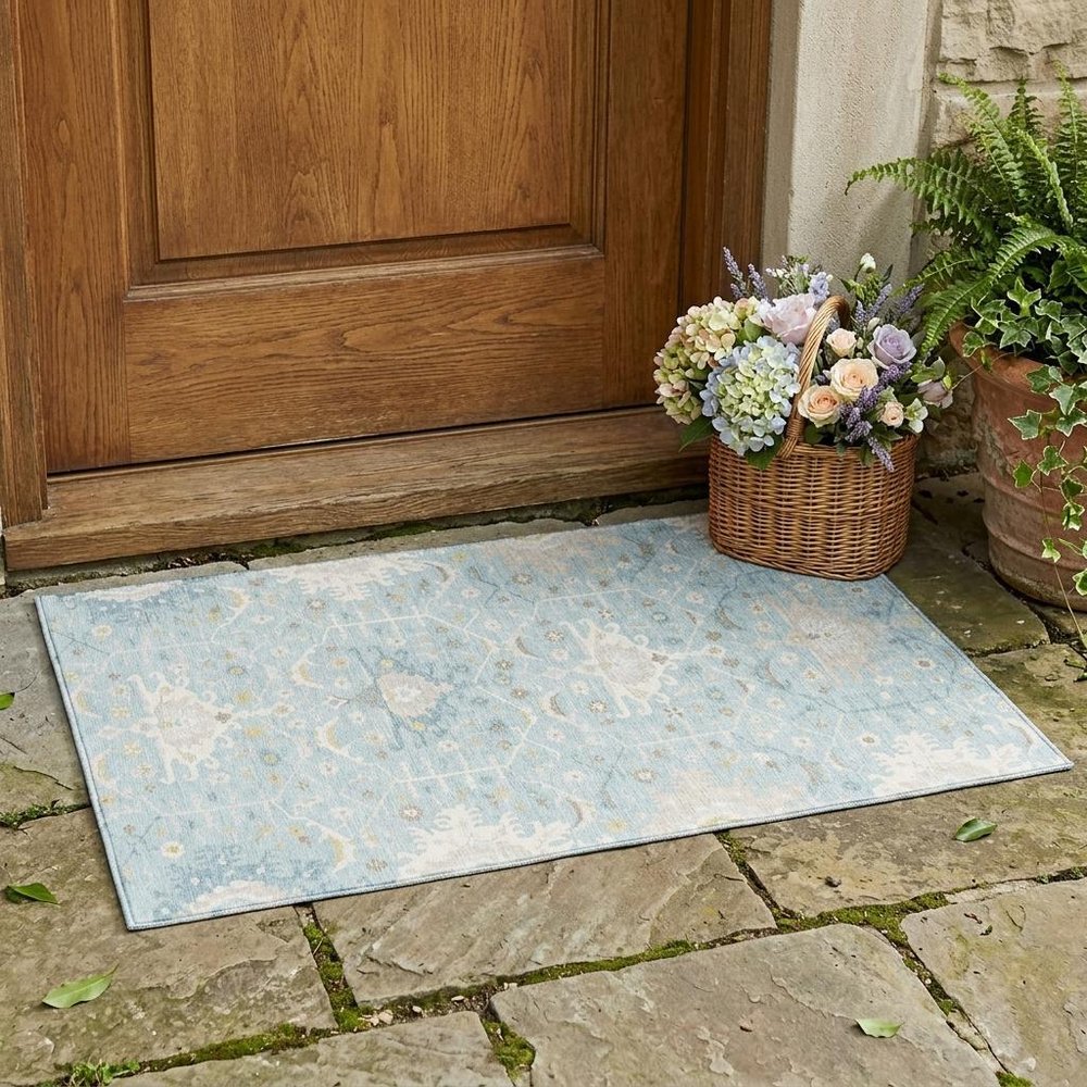 3' X 5' Sky Blue And Blue Oriental Washable Indoor Outdoor Area Rug HomeRoots