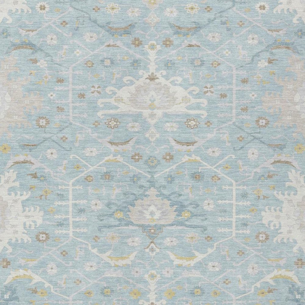 3' X 5' Sky Blue And Blue Oriental Washable Indoor Outdoor Area Rug — view 7