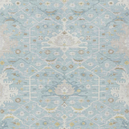 3' X 5' Sky Blue And Blue Oriental Washable Indoor Outdoor Area Rug