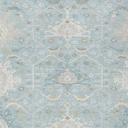3' X 5' Sky Blue And Blue Oriental Washable Indoor Outdoor Area Rug